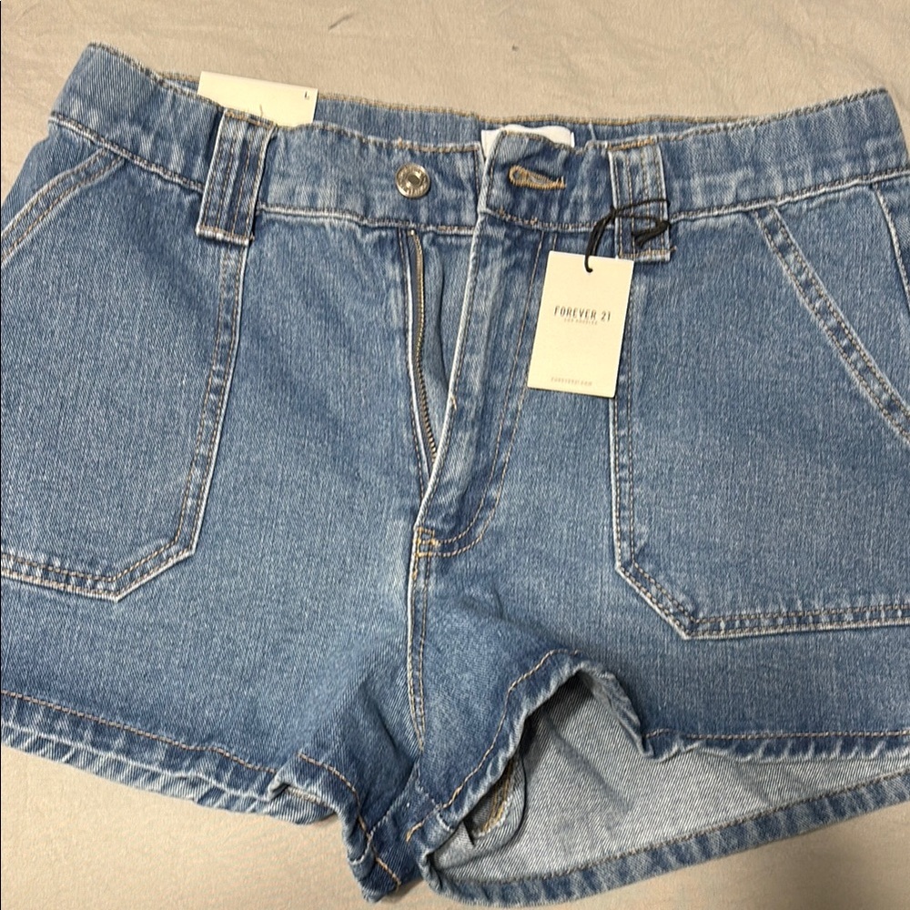 Forever 21 Blue Jean Shorts with Distressed Hem